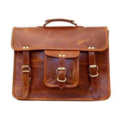 Vintage Buff Leather Messenger Laptop Bag