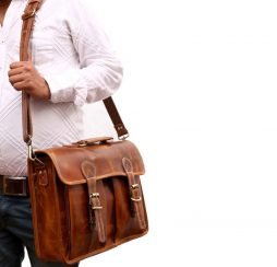 Leather Twin Pocket Messenger Laptop Office Bag