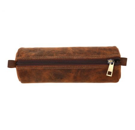 Rustic Leather Pen Pencil Case (Hunter Brown Color)