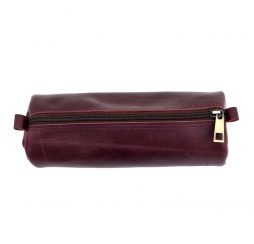 Rustic Leather Pen Pencil Case (Wine Color)