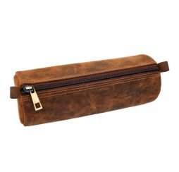 Rustic Leather Pen Pencil Case (Hunter Brown Color)