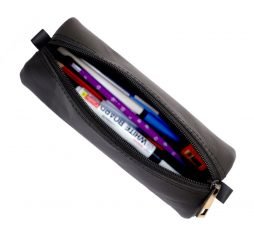 Rustic Leather Pen Pencil Case (Black Color)